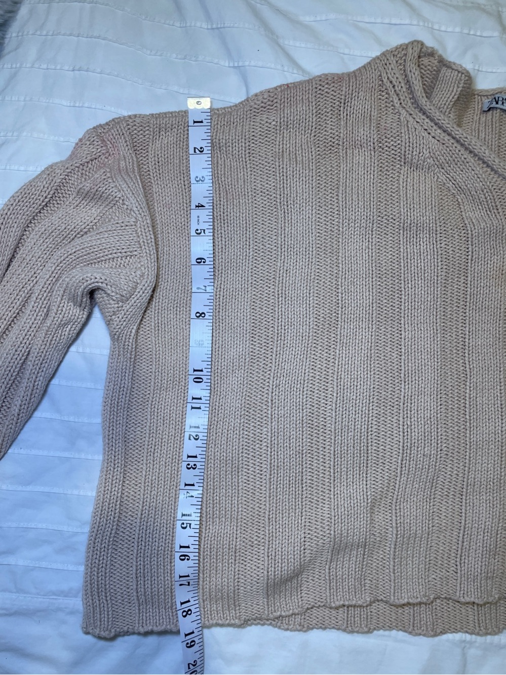 ZARA Taupe Ribbed Crew Neck Knit Sweater Large - Picture 5 of 7